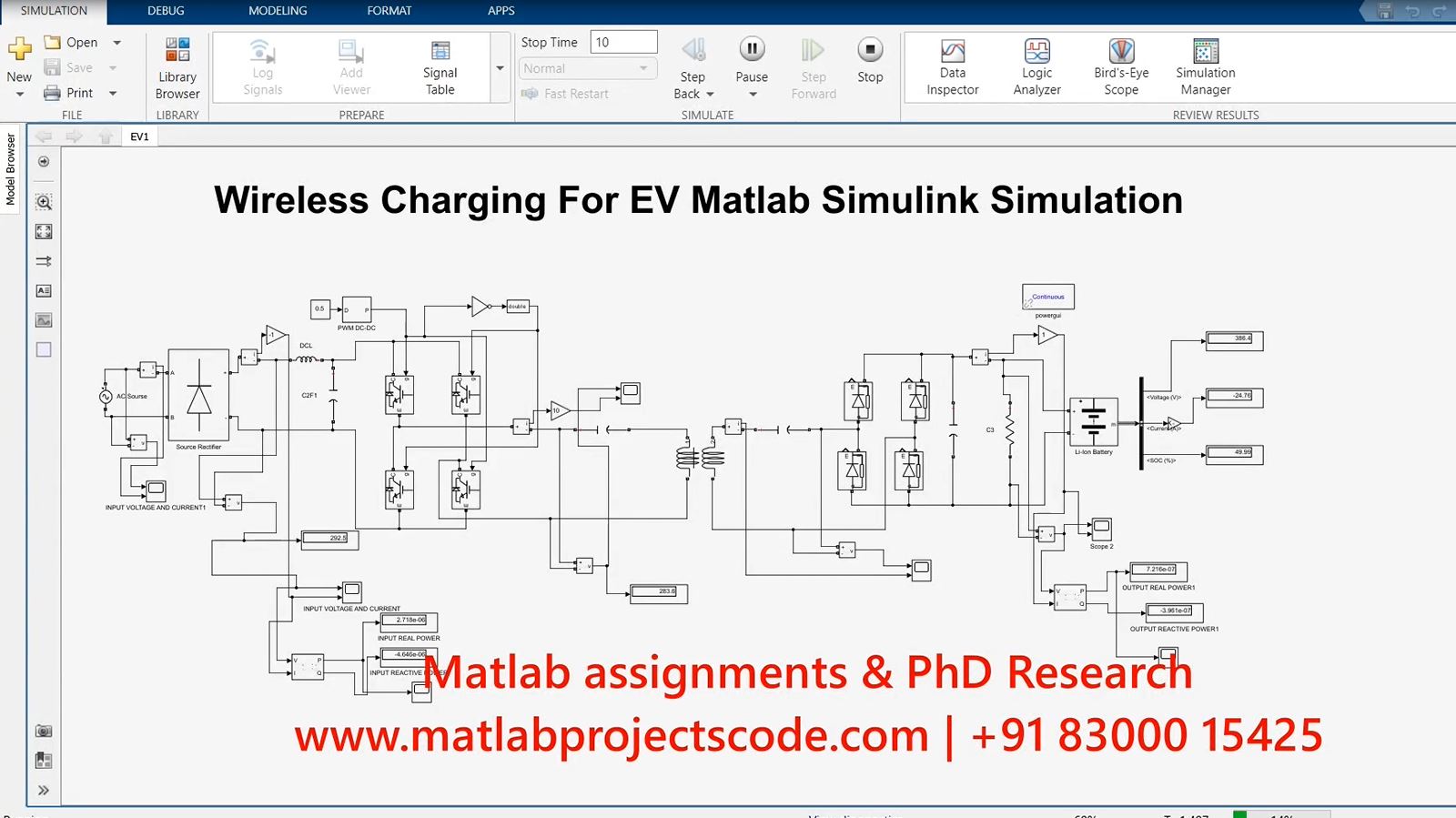 Wireless Charging For EV Matlab Simulink SimulationElectrical